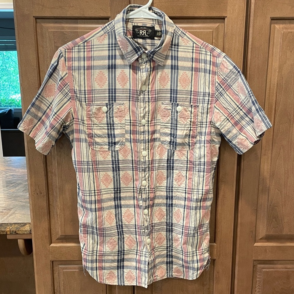 Ralph Lauren Double RL Men's short sleeve madras shirt - Pink and Blue